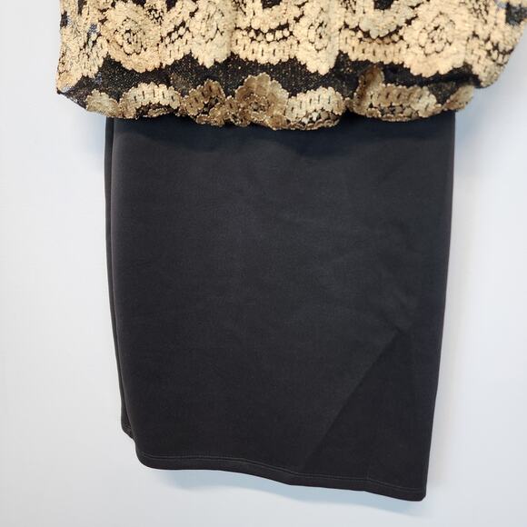 Vintage Y2K Gold Lace Banded Mini Dress Size S Bodycon Sleeveless Evening Glam - Picture 10 of 14